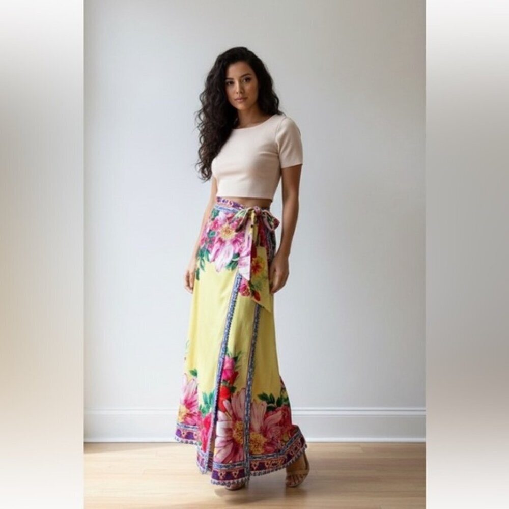 LUXMI| floral long ‎ tie-waist skirt size M